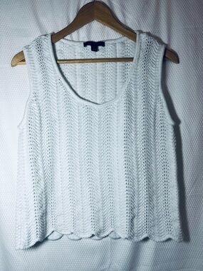 Ann Taylor White Open-Knit Sleeveless Scoop Tank